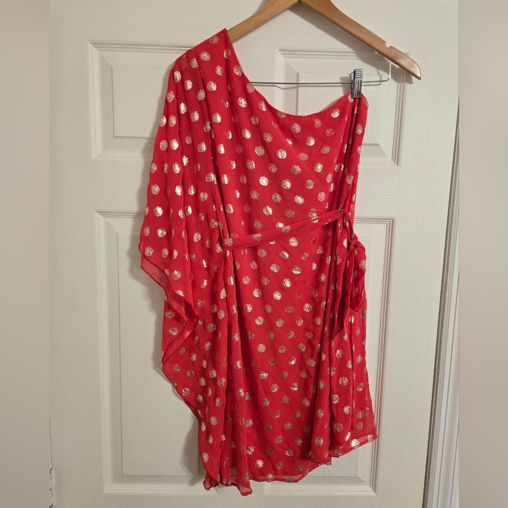 Francesca's Red and Gold Polka Dot Dress Size Medium NWT